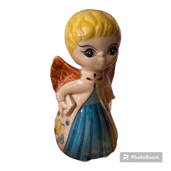 Tonala Mexico Hand Painted Pottery Angel Figurine Butterfly Design Marked - Picture 2 of 5